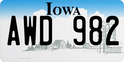 IA license plate AWD982