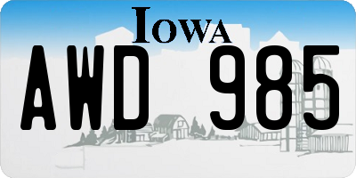 IA license plate AWD985