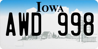 IA license plate AWD998