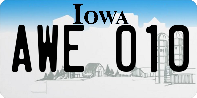 IA license plate AWE010