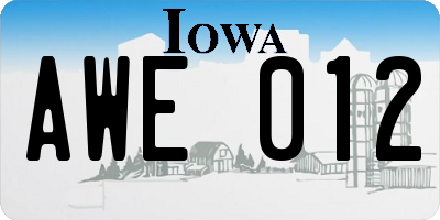 IA license plate AWE012