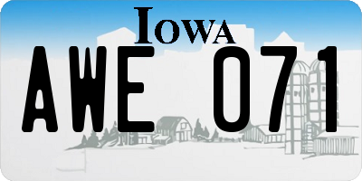 IA license plate AWE071