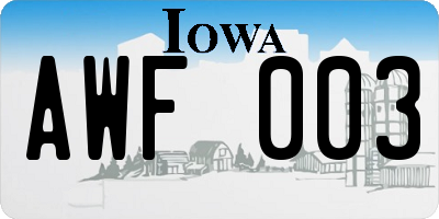 IA license plate AWF003
