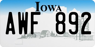 IA license plate AWF892