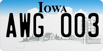 IA license plate AWG003