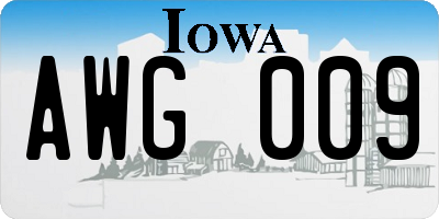 IA license plate AWG009