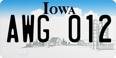 IA license plate AWG012