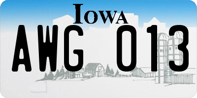 IA license plate AWG013