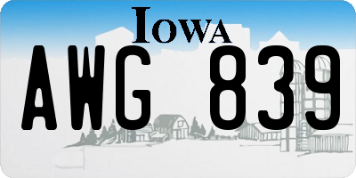 IA license plate AWG839