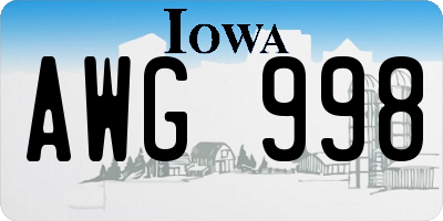 IA license plate AWG998