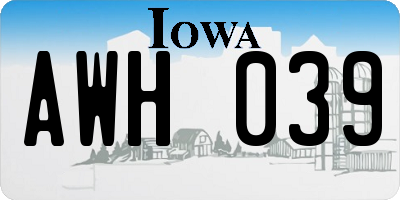 IA license plate AWH039
