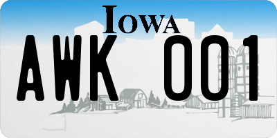 IA license plate AWK001