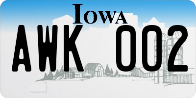 IA license plate AWK002
