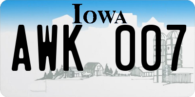 IA license plate AWK007