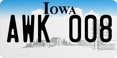 IA license plate AWK008
