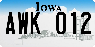 IA license plate AWK012