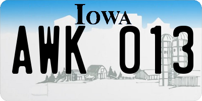 IA license plate AWK013