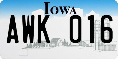 IA license plate AWK016