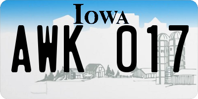 IA license plate AWK017