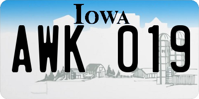 IA license plate AWK019
