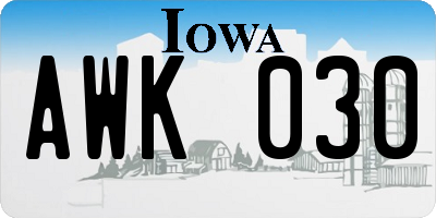 IA license plate AWK030