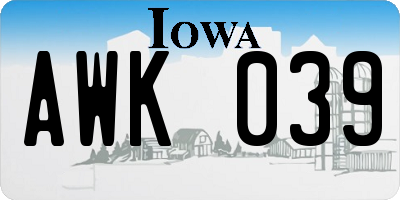 IA license plate AWK039