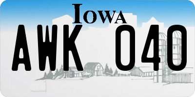 IA license plate AWK040