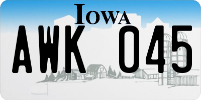 IA license plate AWK045
