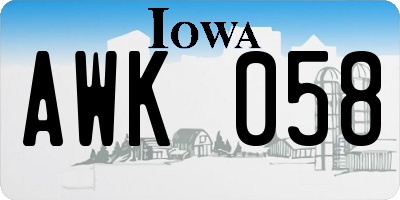 IA license plate AWK058