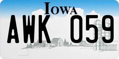 IA license plate AWK059