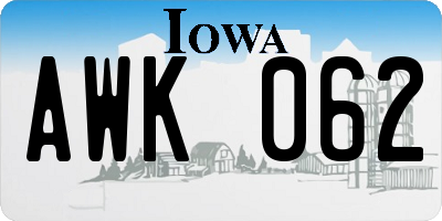 IA license plate AWK062