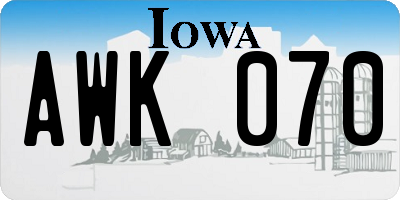 IA license plate AWK070
