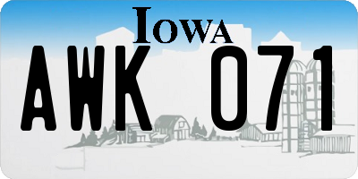 IA license plate AWK071