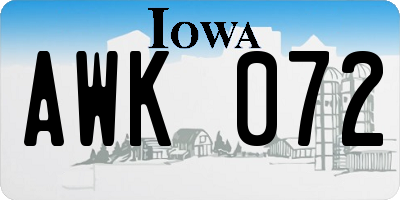 IA license plate AWK072