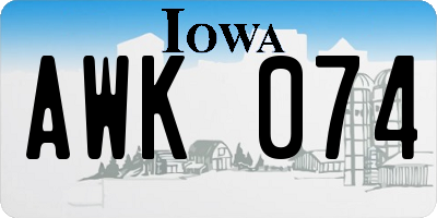 IA license plate AWK074