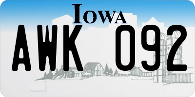 IA license plate AWK092