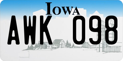 IA license plate AWK098