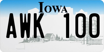 IA license plate AWK100