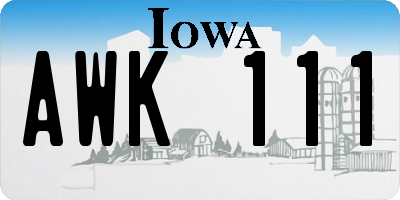 IA license plate AWK111