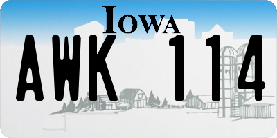 IA license plate AWK114