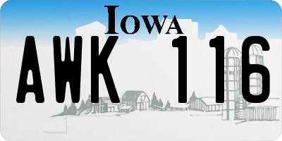 IA license plate AWK116
