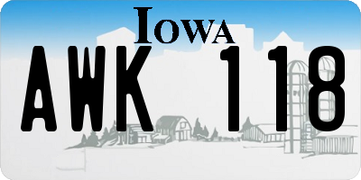 IA license plate AWK118