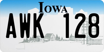 IA license plate AWK128