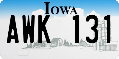 IA license plate AWK131