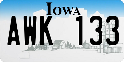 IA license plate AWK133