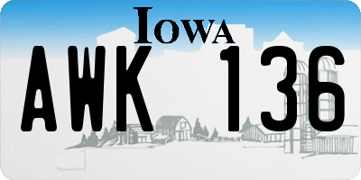 IA license plate AWK136