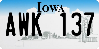 IA license plate AWK137