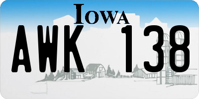 IA license plate AWK138