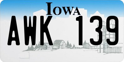 IA license plate AWK139
