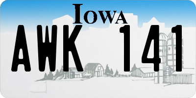 IA license plate AWK141